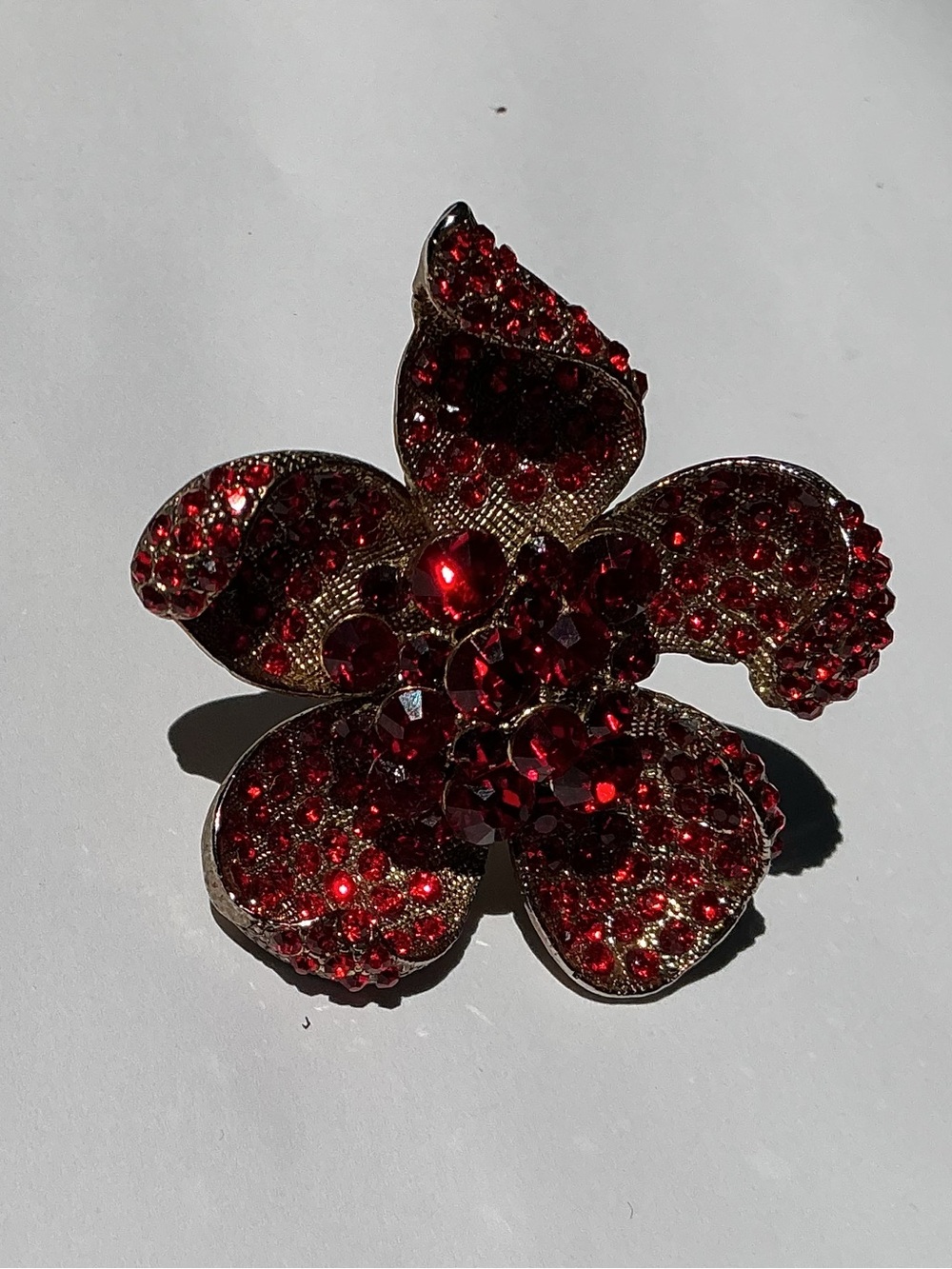 Red Crystal Flower Ring, statement piece.